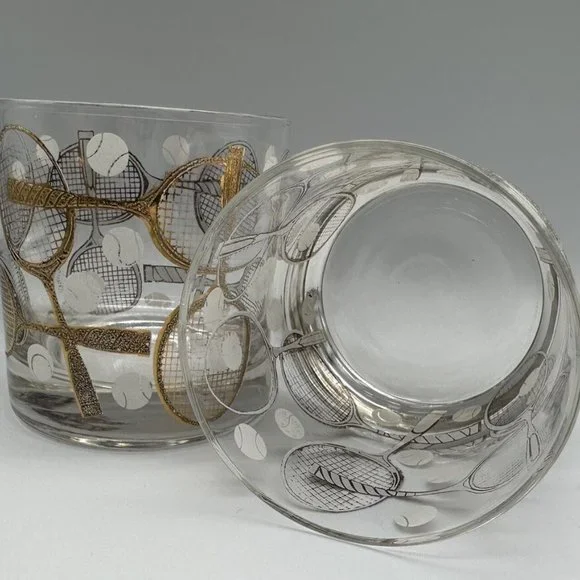 Vintage Rare Mid Century Modern Georges Briard Tennis Lowball Glasses Set of 8